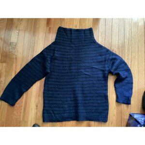 DRIES VAN NOTEN Funnel Neck Sweater Mohair Black and Navy Striped M soft